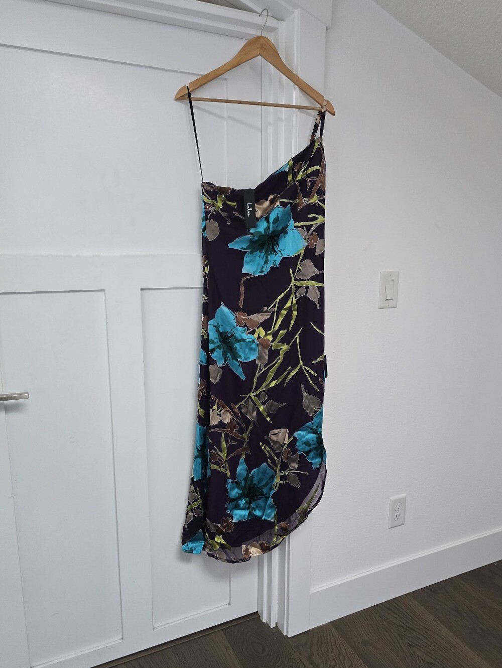Lulu's Teal Floral One-Shoulder Midi Dress - Picture 3 of 14